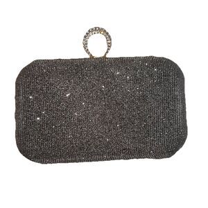 Clutch w/Rhinestone Ring Holder Silver NO STRAP Holiday/Bride Glam Party READ